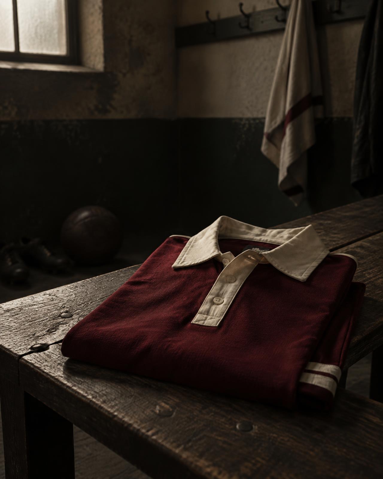 Vintage koszulka piłkarska na drewnianej ławce w szatni